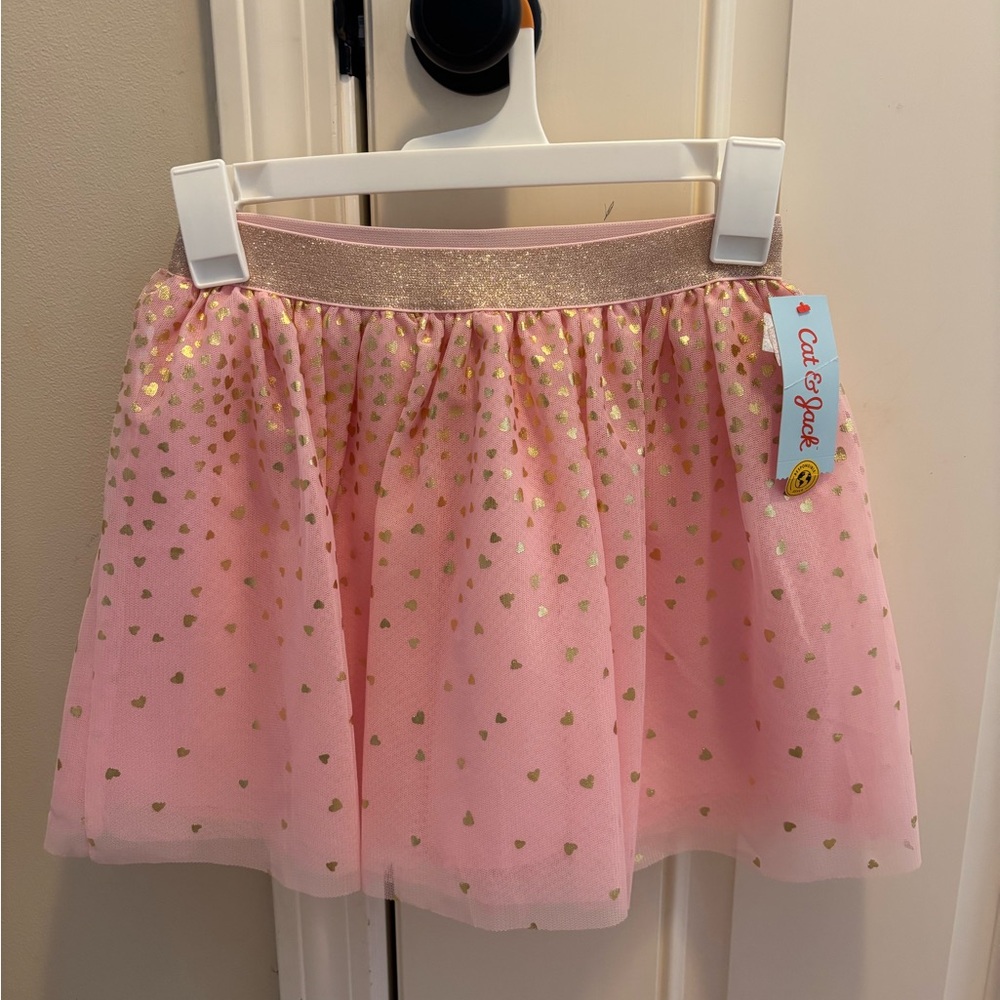 Cat & Jack Pink Skirt with Gold Hearts